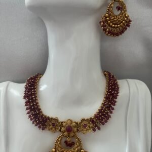 Pink/Green Bead Gold Antique - Image 1